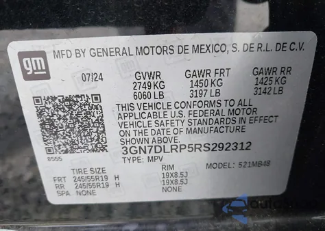 2024 Chevrolet Equinox Ev Lt z USA, uszkodzony, nr VIN 3GN7DLRP5RS292312